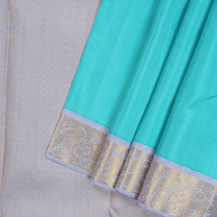 Hayagrivas Handloom Sky Blue Kanjivaram Silk Saree with Lilac Border KBE2022L2-1