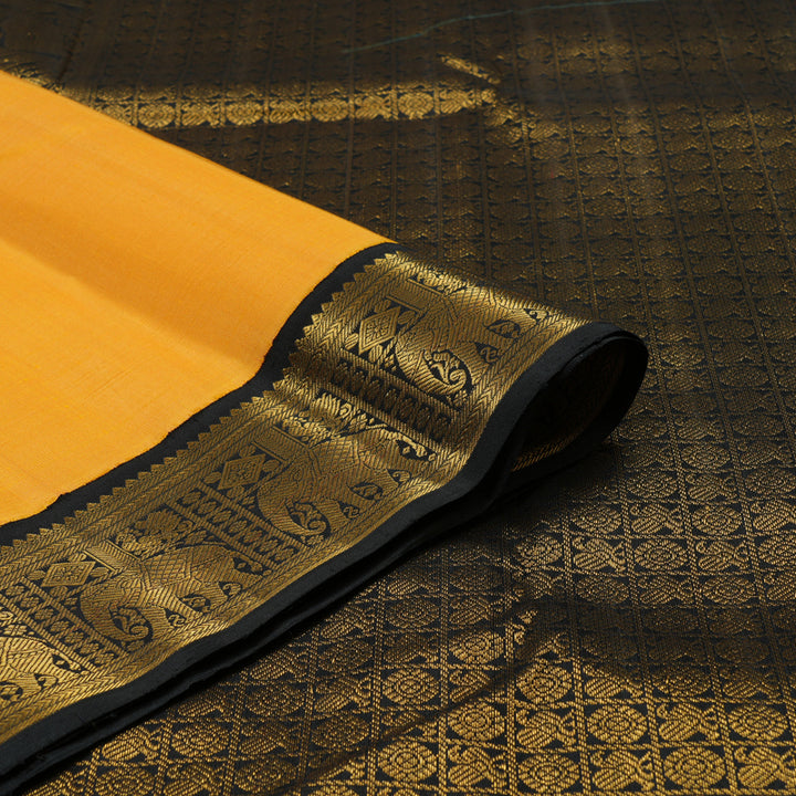 Hayagrivas Handloom Mango Yellow Kanjivaram Silk Saree with Black Border KBE2022L2-5