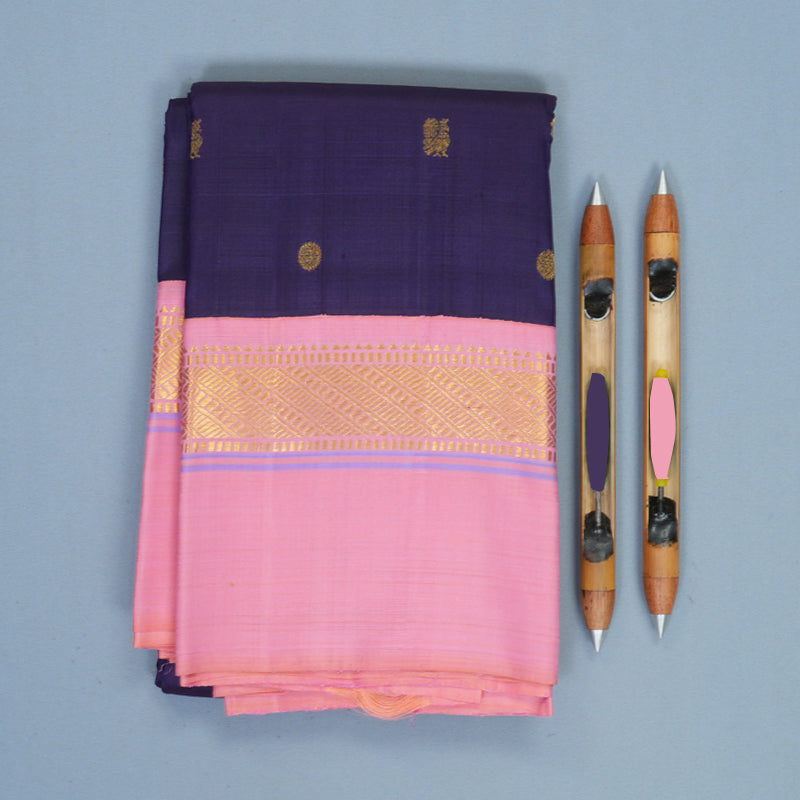 Hayagrivas Handloom Violet Kanjivaram Silk Saree with Rose Pink Border KBF2033A2-1