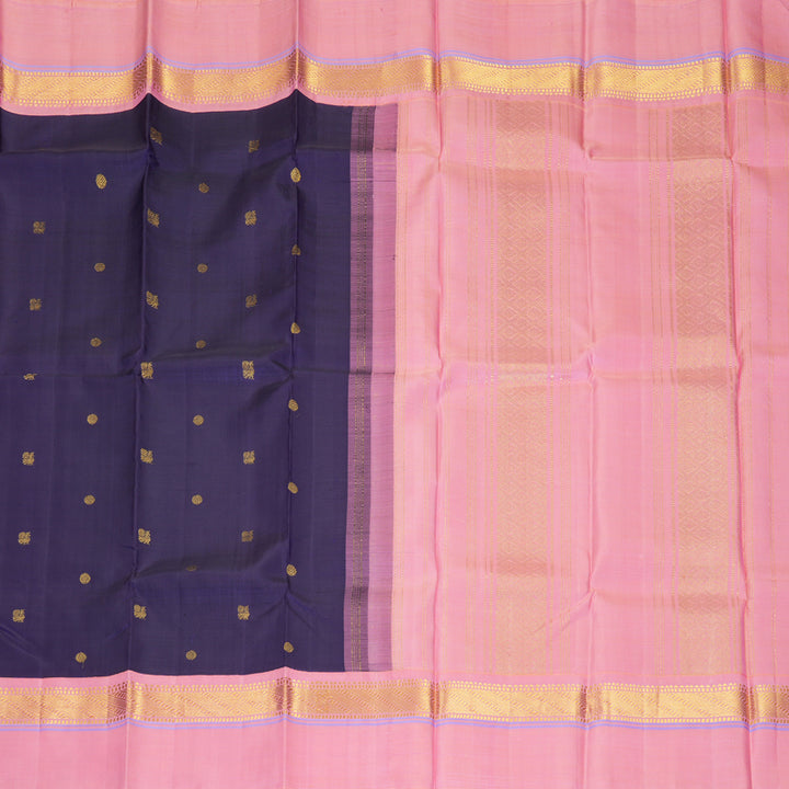 Hayagrivas Handloom Violet Kanjivaram Silk Saree with Rose Pink Border KBF2033A2-1