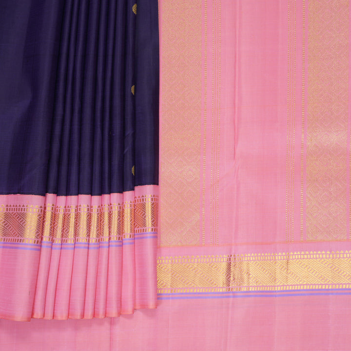 Hayagrivas Handloom Violet Kanjivaram Silk Saree with Rose Pink Border KBF2033A2-1