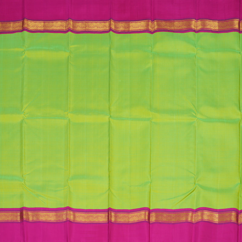 Hayagrivas Handloom Fluorescent Green Kanjivaram Silk Saree with Rani Pink Border KBE2033A4-2