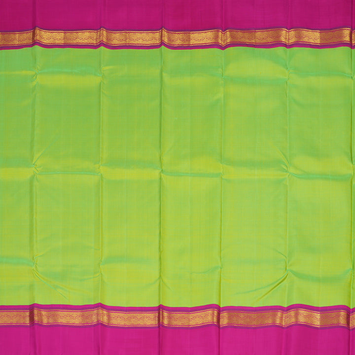 Hayagrivas Handloom Fluorescent Green Kanjivaram Silk Saree with Rani Pink Border KBE2033A4-2