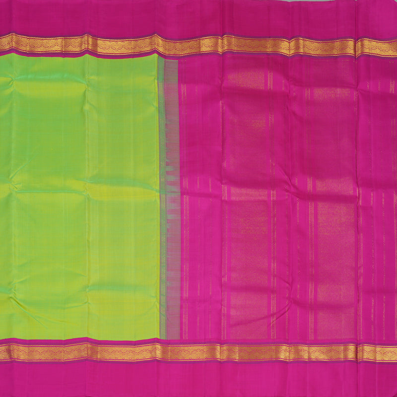Hayagrivas Handloom Fluorescent Green Kanjivaram Silk Saree with Rani Pink Border KBE2033A4-2