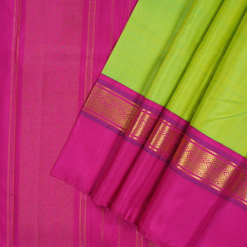 Hayagrivas Handloom Fluorescent Green Kanjivaram Silk Saree with Rani Pink Border KBE2033A4-2