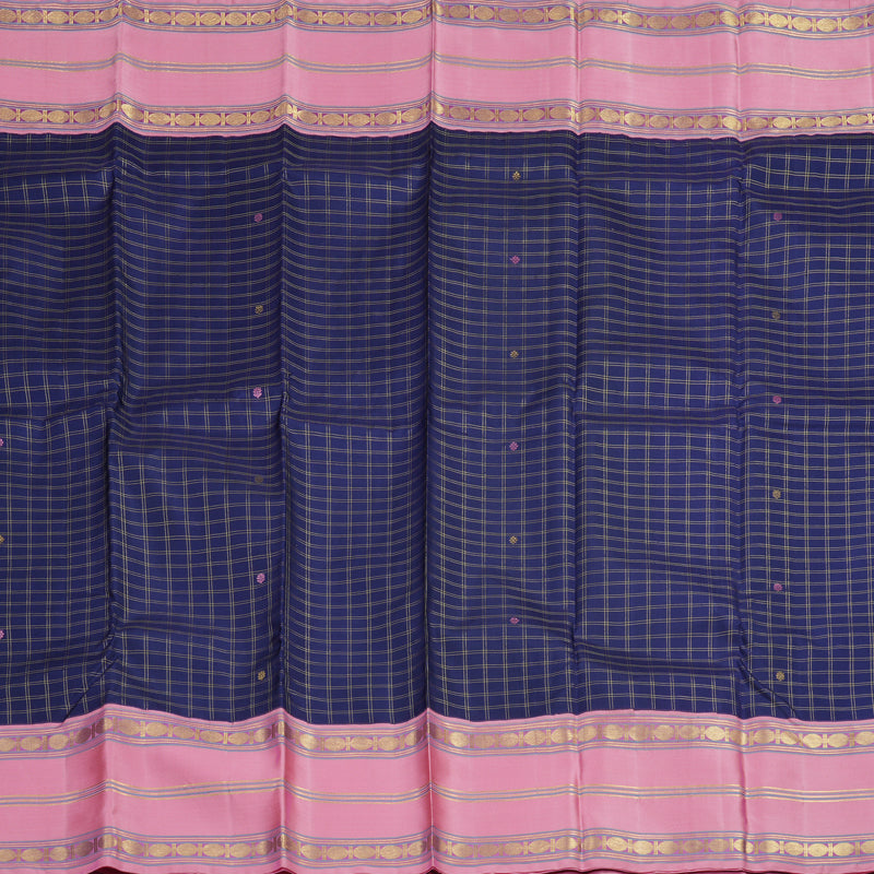 Hayagrivas Handloom Dark Blue Kanjivaram Silk Saree with Rose Pink Border KBE2034A7-1