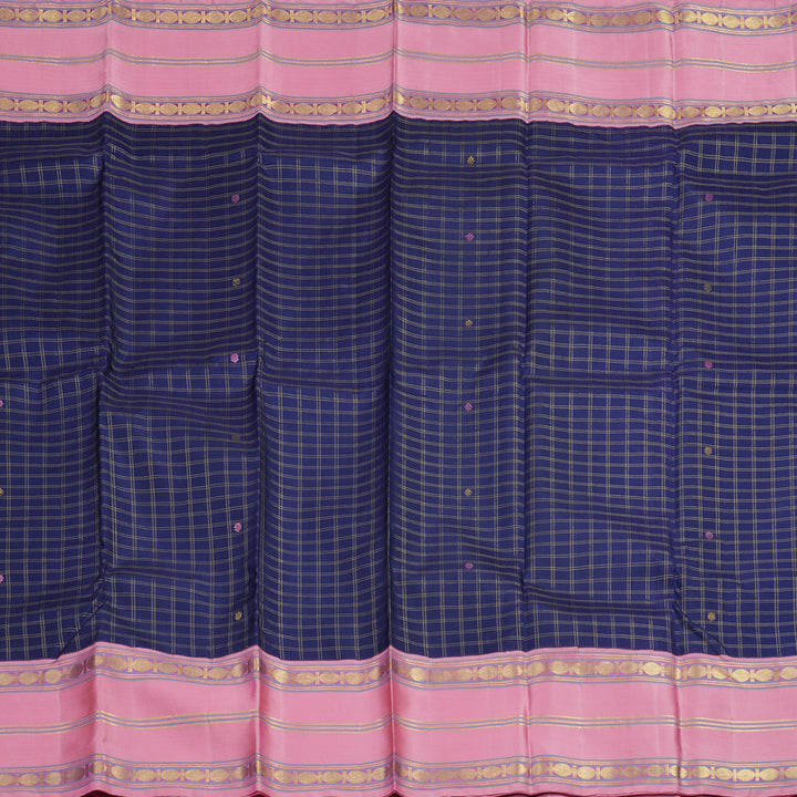 Hayagrivas Handloom Dark Blue Kanjivaram Silk Saree with Rose Pink Border KBE2034A7-1