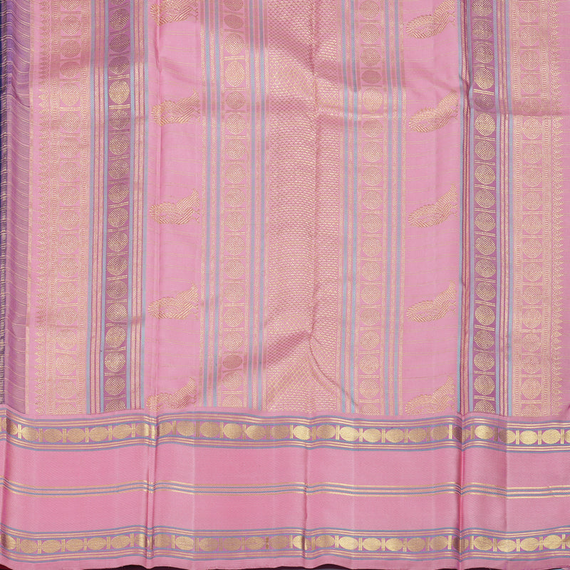 Hayagrivas Handloom Dark Blue Kanjivaram Silk Saree with Rose Pink Border KBE2034A7-1