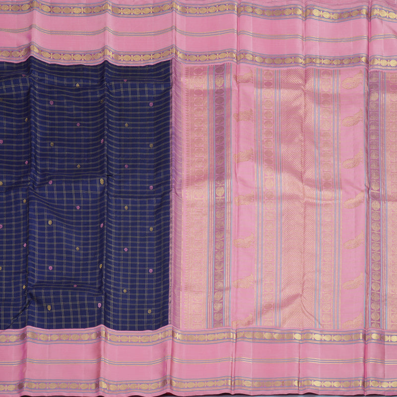 Hayagrivas Handloom Dark Blue Kanjivaram Silk Saree with Rose Pink Border KBE2034A7-1