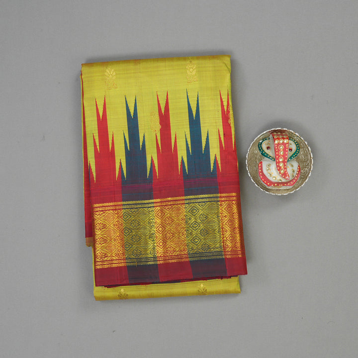 Hayagrivas Yellowish-Green One-sided Border Kanjivaram Silk Saree KBE2037A1-15