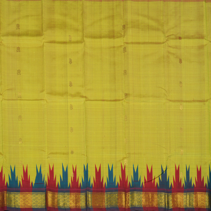 Hayagrivas Yellowish-Green One-sided Border Kanjivaram Silk Saree KBE2037A1-15