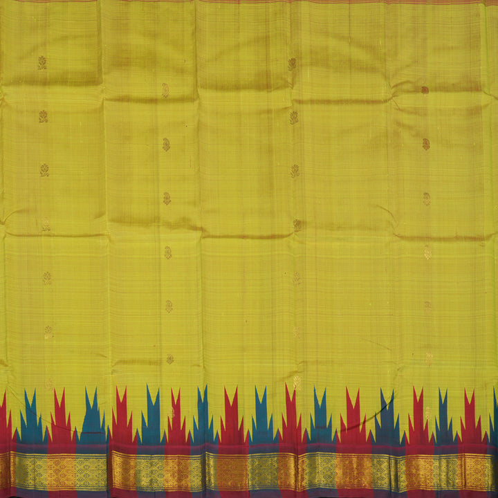 Hayagrivas Yellowish-Green One-sided Border Kanjivaram Silk Saree KBE2037A1-15