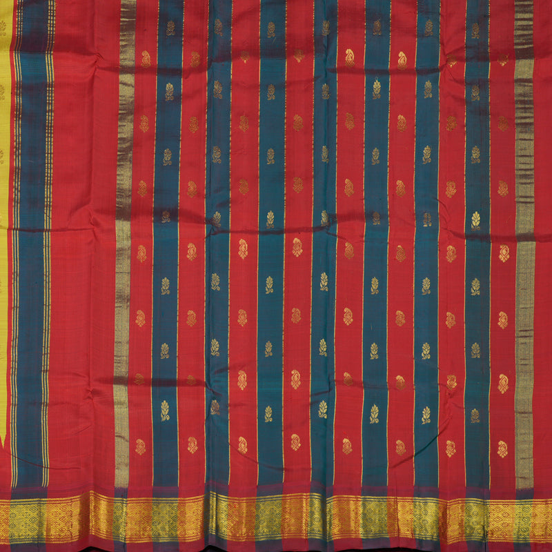 Hayagrivas Yellowish-Green One-sided Border Kanjivaram Silk Saree KBE2037A1-15