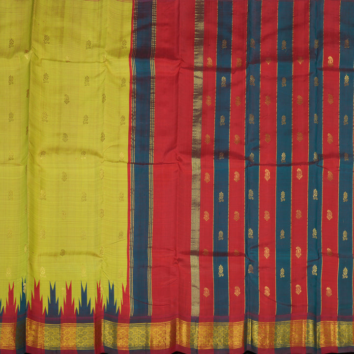 Hayagrivas Yellowish-Green One-sided Border Kanjivaram Silk Saree KBE2037A1-15