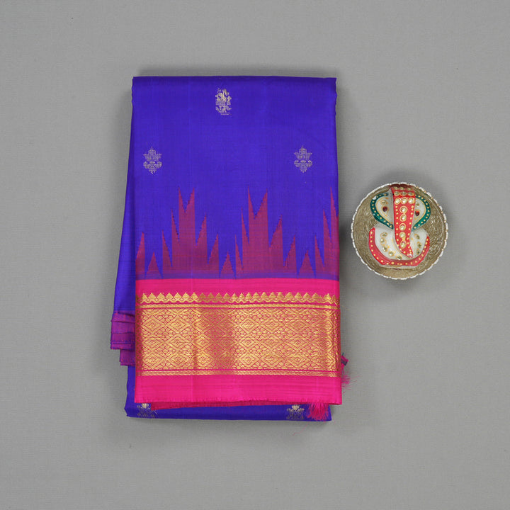 Hayagrivas Purplish-Blue One-sided Border Kanjivaram Silk Saree KBE2037A1-21