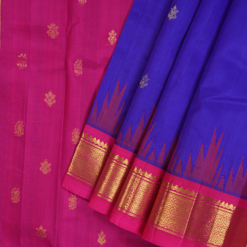 Hayagrivas Purplish-Blue One-sided Border Kanjivaram Silk Saree KBE2037A1-21