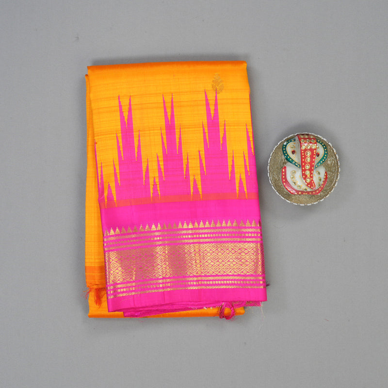 Hayagrivas Mambazham Orange Pure One-sided border Kanjivaram Silk Saree KBE2037A1-23
