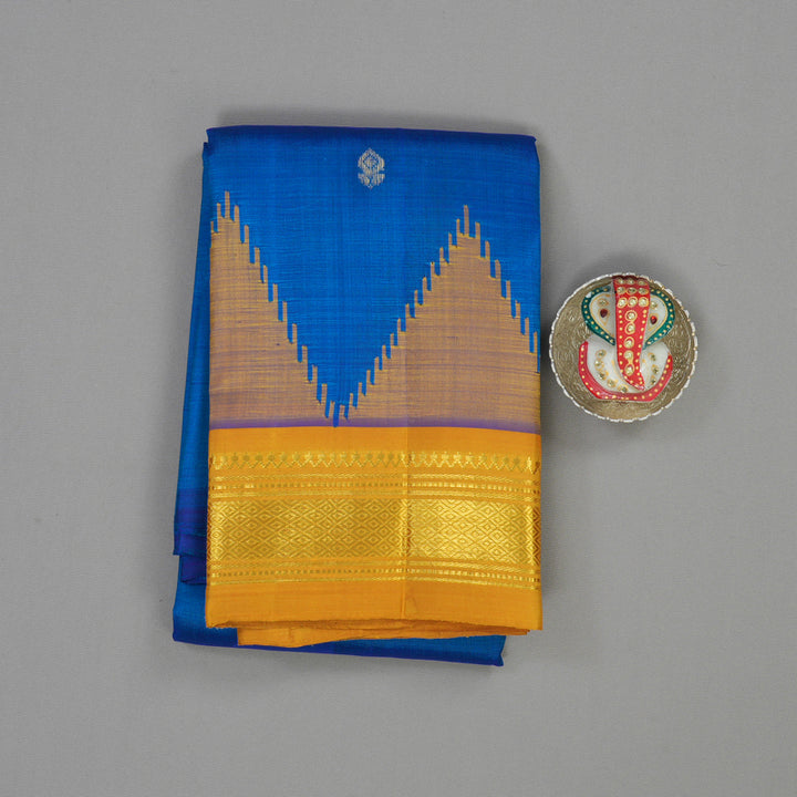 Hayagrivas Ananda Blue Pure One-sided Border Kanjivaram Silk Saree KBE2037A1-24