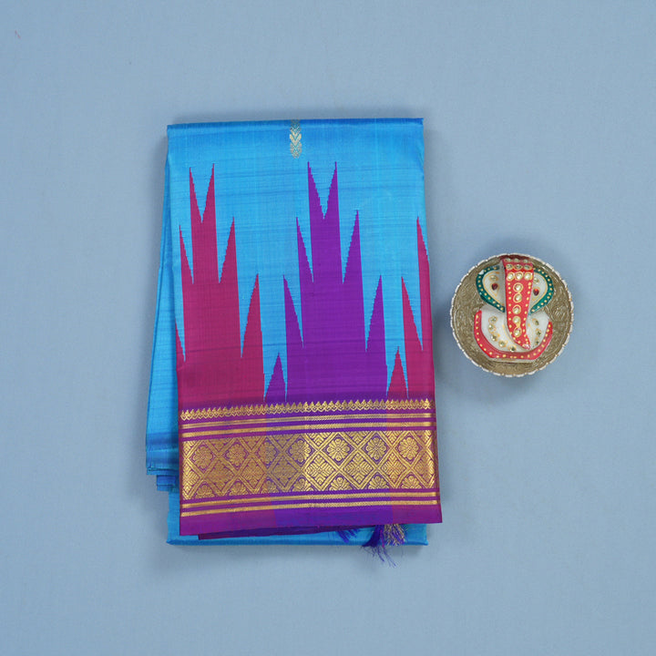 Hayagrivas Sky Blue Pure One-sided border Kanjivaram Silk Saree KBE2037A1-26