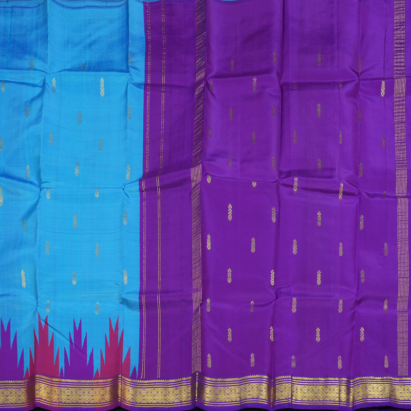 Hayagrivas Sky Blue Pure One-sided border Kanjivaram Silk Saree KBE2037A1-26