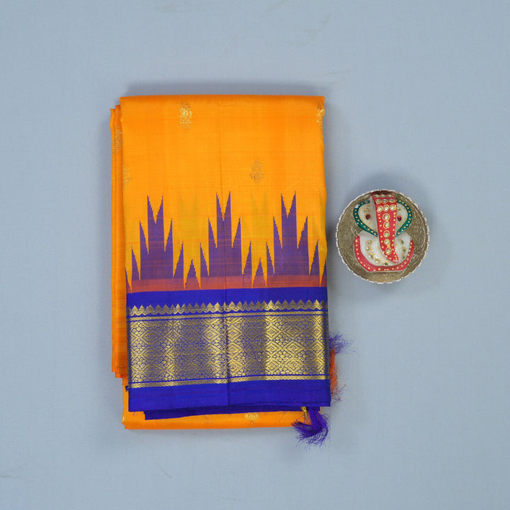 Hayagrivas Mango Yellow Pure One-sided border Kanjivaram Silk Saree KBE2037A1-29