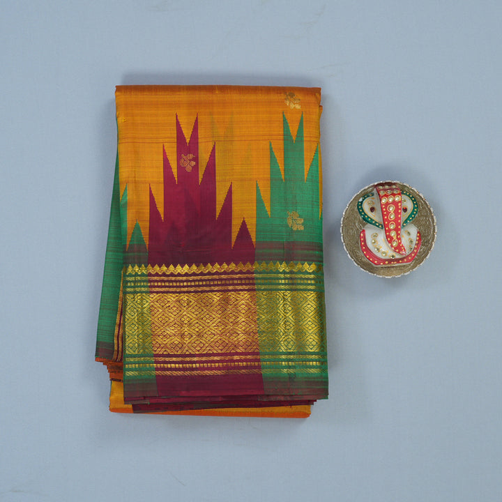 Hayagrivas Turmeric Yellow Pure One-sided border Kanjivaram Silk Saree KBE2037A1-3