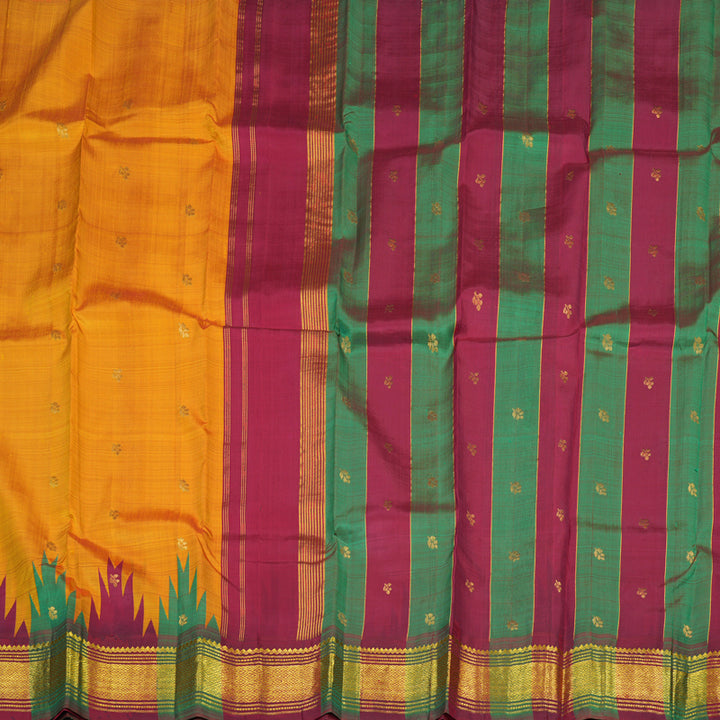 Hayagrivas Turmeric Yellow Pure One-sided border Kanjivaram Silk Saree KBE2037A1-3