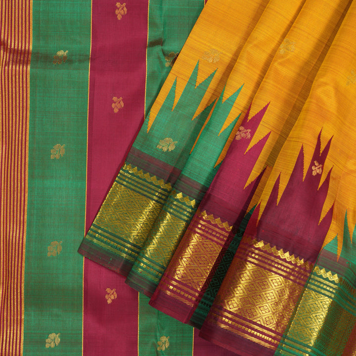 Hayagrivas Turmeric Yellow Pure One-sided border Kanjivaram Silk Saree KBE2037A1-3