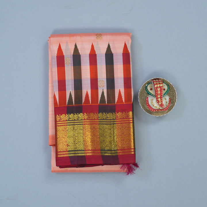 Hayagrivas Peach Pure One-sided border Kanjivaram Silk Saree KBE2037A2-1