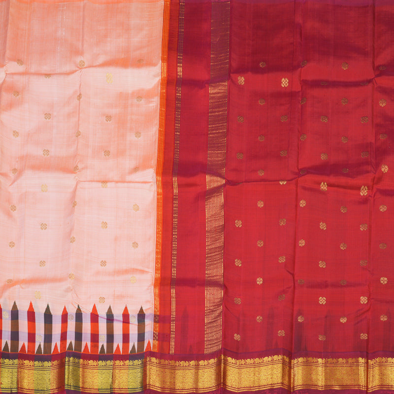 Hayagrivas Peach Pure One-sided border Kanjivaram Silk Saree KBE2037A2-1