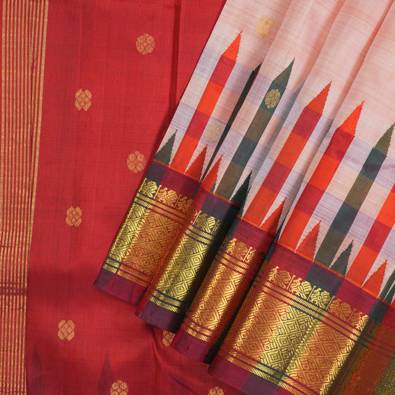 Hayagrivas Peach Pure One-sided border Kanjivaram Silk Saree KBE2037A2-1