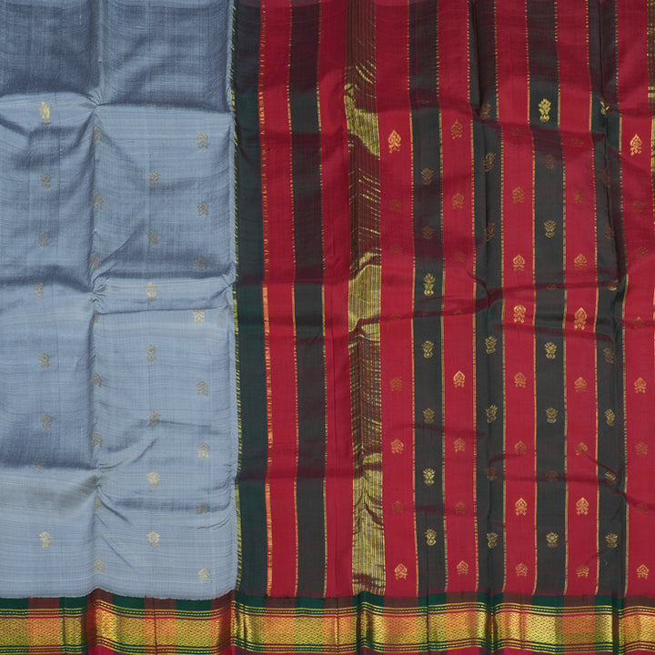 Hayagrivas Grey Pure One-sided border Kanjivaram Silk Saree KBE2038A1-12