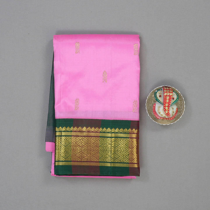 Hayagrivas Bright Pink Pure One-sided border Kanjivaram Silk Saree KBE2038A1-13