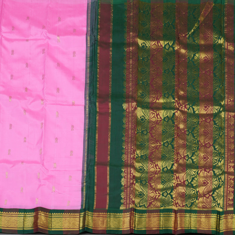 Hayagrivas Bright Pink Pure One-sided border Kanjivaram Silk Saree KBE2038A1-13
