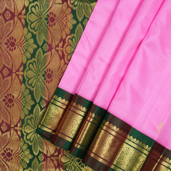 Hayagrivas Bright Pink Pure One-sided border Kanjivaram Silk Saree KBE2038A1-13