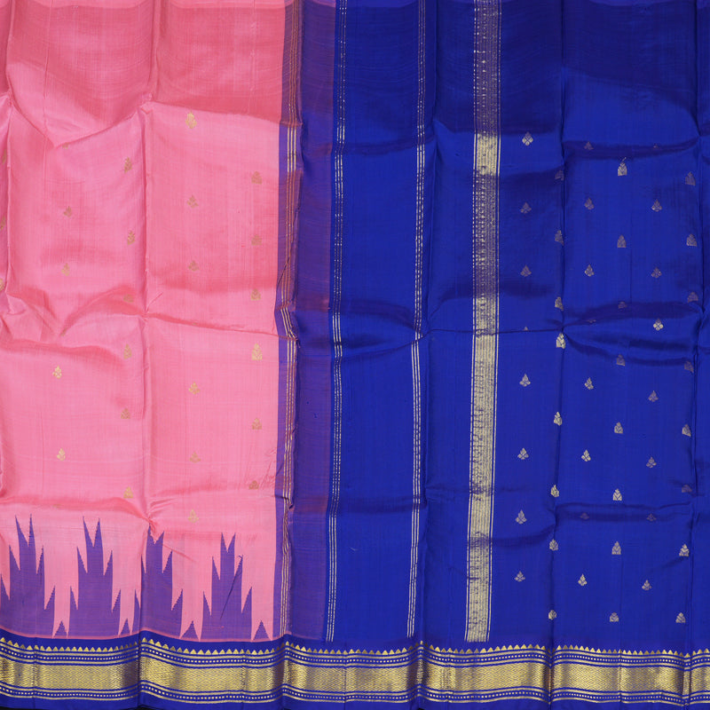 Hayagrivas Rose Pink Pure One-sided border Kanjivaram Silk Saree KBE2038A6-1
