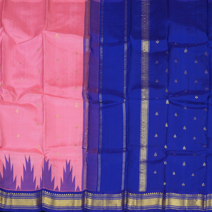 Hayagrivas Rose Pink Pure One-sided border Kanjivaram Silk Saree KBE2038A6-1