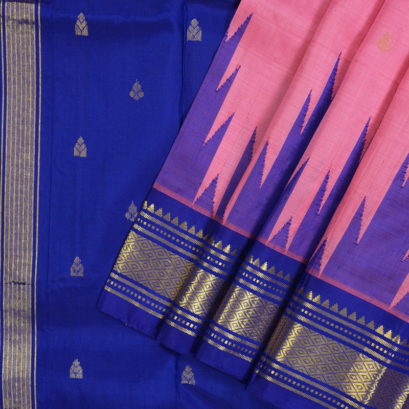 Hayagrivas Rose Pink Pure One-sided border Kanjivaram Silk Saree KBE2038A6-1