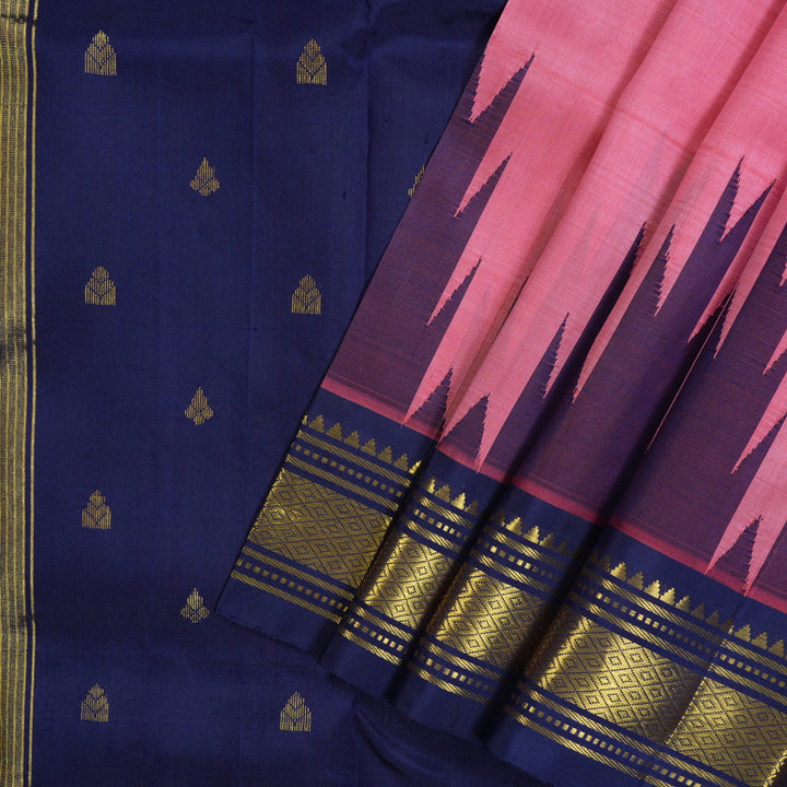 Hayagrivas Rose Pink Pure One-sided border Kanjivaram Silk Saree KBE2038A6-24