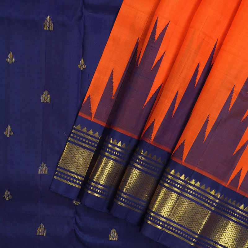 Hayagrivas Fanta Orange Pure One-sided border Kanjivaram Silk Saree KBE2038A6-25