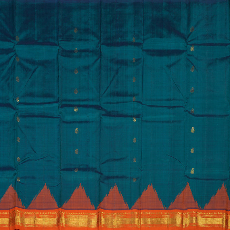 Hayagrivas Peacock Green One-sided Border Kanjivaram Silk Saree KBE2038A6-3