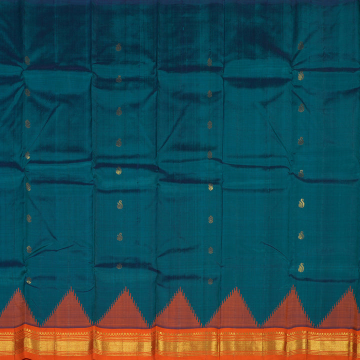 Hayagrivas Peacock Green One-sided Border Kanjivaram Silk Saree KBE2038A6-3