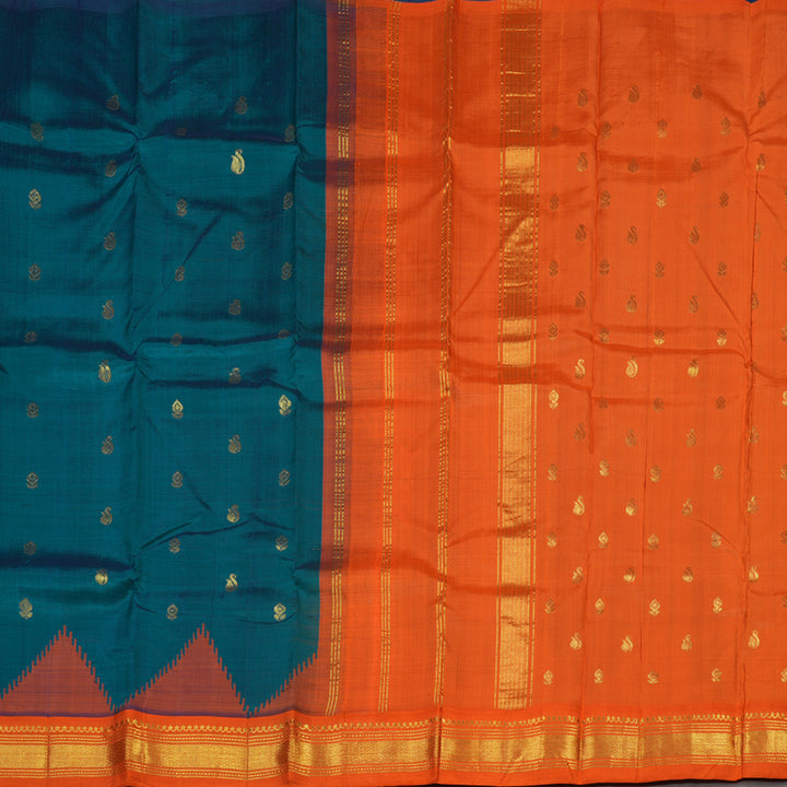 Hayagrivas Peacock Green One-sided Border Kanjivaram Silk Saree KBE2038A6-3