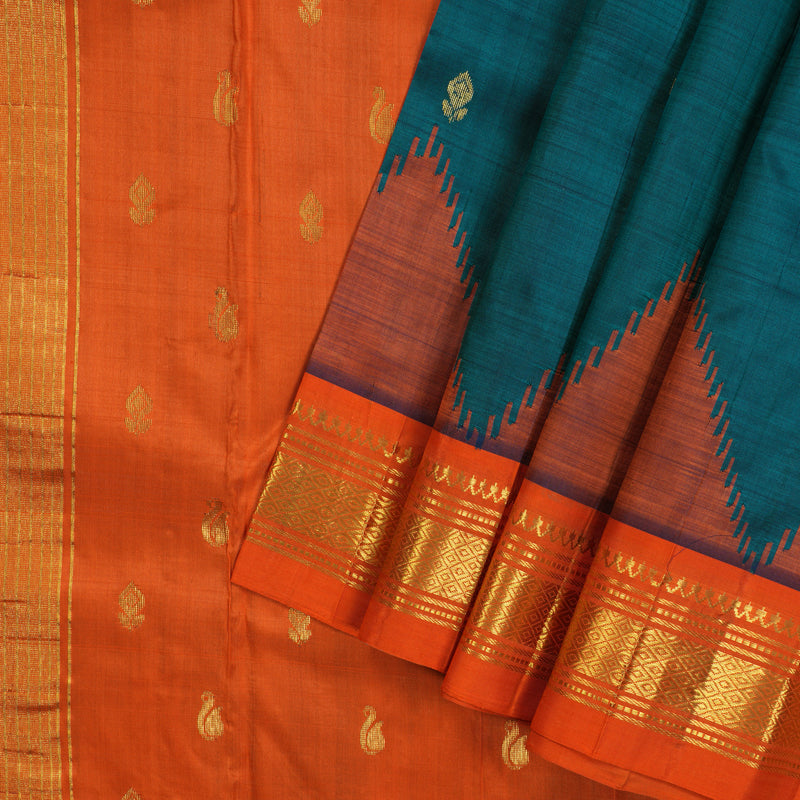 Hayagrivas Peacock Green One-sided Border Kanjivaram Silk Saree KBE2038A6-3