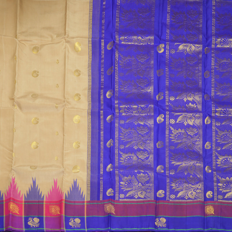 Hayagrivas Sandal Beige Pure One-sided border Kanjivaram Silk Saree KBE2038A8-1