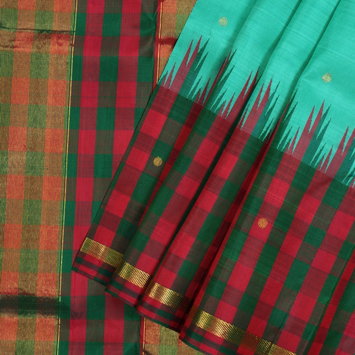 Hayagrivas Mint Green Pure One-sided border Kanjivaram Silk Saree KBE2038A8-3