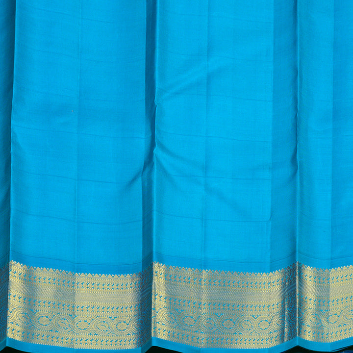 Hayagrivas Handloom Yellow Kanjivaram Silk Saree with Aqua Blue Border KBE2041A4-1