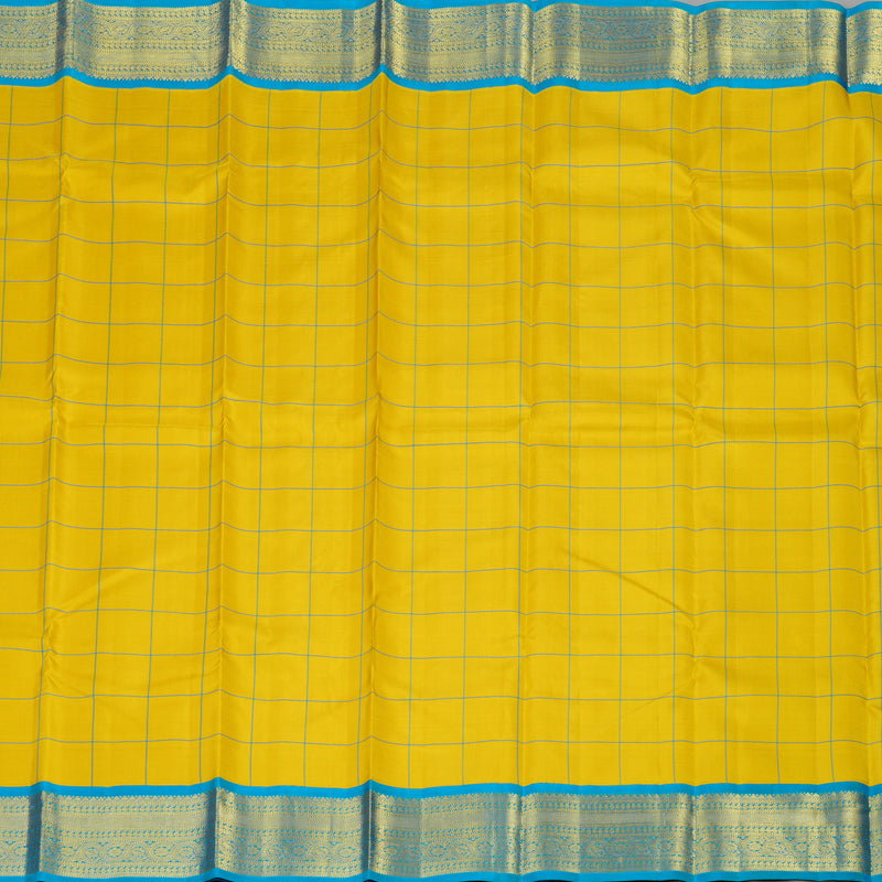 Hayagrivas Handloom Yellow Kanjivaram Silk Saree with Aqua Blue Border KBE2041A4-1