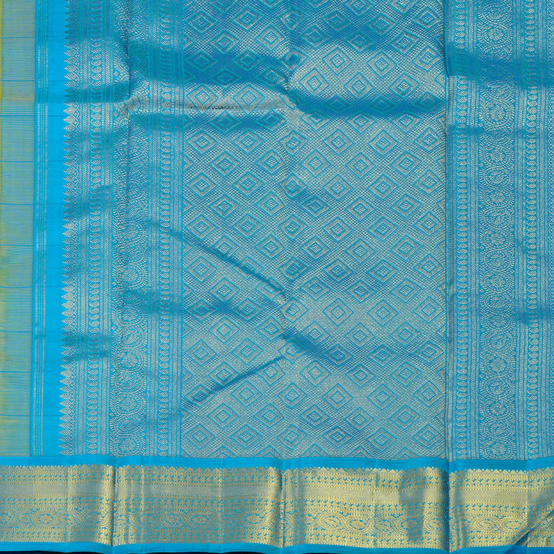 Hayagrivas Handloom Yellow Kanjivaram Silk Saree with Aqua Blue Border KBE2041A4-1