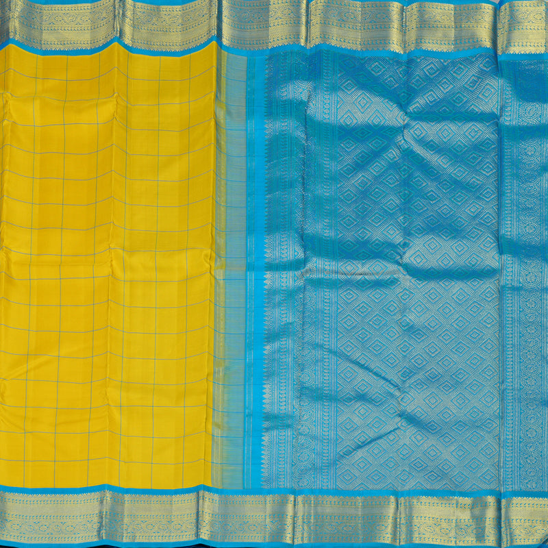 Hayagrivas Handloom Yellow Kanjivaram Silk Saree with Aqua Blue Border KBE2041A4-1